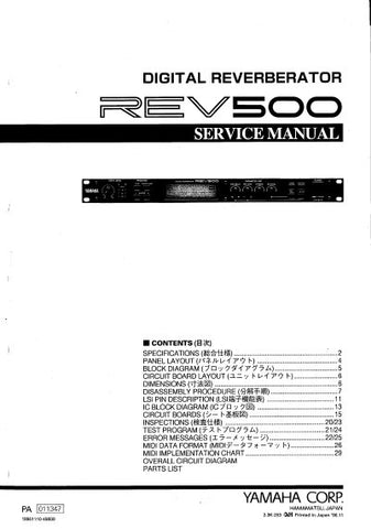 YAMAHA REV500 DIGITAL REVERBERATOR SERVICE MANUAL INC BLK DIAG PCBS SCHEM DIAG AND PARTS LIST 28 PAGES ENG JAP