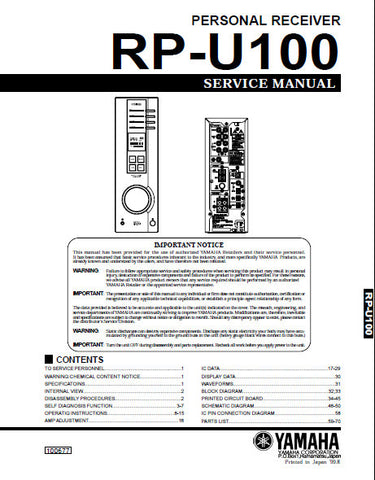 YAMAHA RP-U100 PERSONAL RECEIVER SERVICE MANUAL INC BLK DIAG PCBS SCHEM DIAGS AND PARTS LIST 56 PAGES ENG
