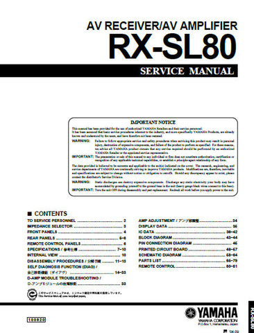 YAMAHA RX-SL80 AV RECEIVER AV AMPLIFIFIER SERVICE MANUAL INC BLK DIAGS PCBS SCHEM DIAGS AND PARTS LIST 82 PAGES ENG