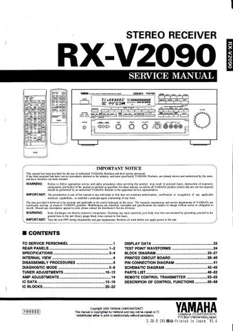 YAMAHA RX-V2090 STEREO RECEIVER SERVICE MANUAL INC BLK DIAGS PCBS SCHEM DIAGS AND PARTS LIST 58 PAGES ENG