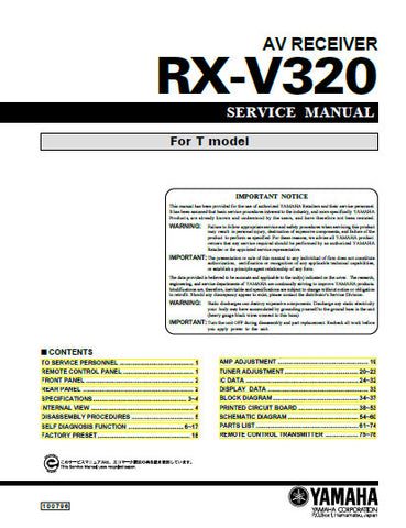 YAMAHA RX-V320 AV RECEIVER SERVICE MANUAL INC BLK DIAGS PCBS SCHEM DIAGS AND PARTS LIST 69 PAGES ENG