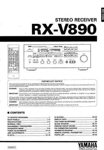 YAMAHA RX-V890 STEREO RECEIVER SERVICE MANUAL INC BLK DIAGS PCBS SCHEM DIAGS AND PARTS LIST 54 PAGES ENG