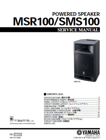 YAMAHA SMS100 MSR100 POWERED SPEAKER SERVICE MANUAL INC BLK DIAG PCBS SCHEM DIAGS AND PARTS LIST 32 PAGES ENG JAP