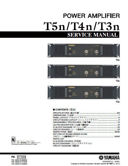 YAMAHA T3n T4n T5n STEREO POWER AMPLIFIER SERVICE MANUAL INC BLK DIAG PCBS SCHEM DIAGS AND PARTS LIST 107 PAGES ENG JAP