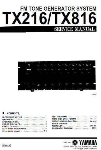 YAMAHA TX216 TX816 FM TONE GENERATOR SYSTEM SERVICE MANUAL INC BLK DIAG AND PARTS LIST 32 PAGES ENG