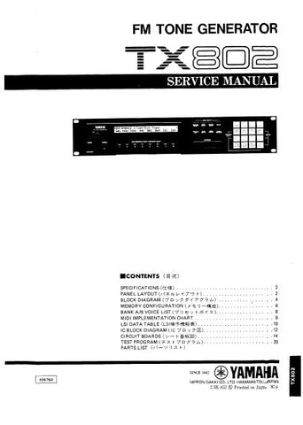YAMAHA TX802 FM TONE GENERATOR SERVICE MANUAL INC BLK DIAG PCBS SCHEM DIAGS AND PARTS LIST 28 PAGES ENG
