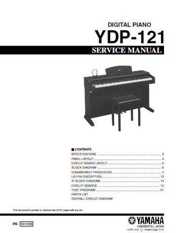 YAMAHA YDP-121 DIGITAL PIANO SERVICE MANUAL INC BLK DIAG PCBS SCHEM DIAGS AND PARTS LIST 51 PAGES ENG