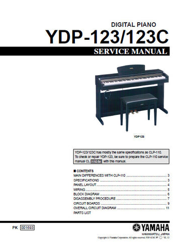 YAMAHA YDP-123 YDP-123C DIGITAL PIANO SERVICE MANUAL INC BLK DIAG PCBS SCHEM DIAGS AND PARTS LIST 40 PAGES ENG