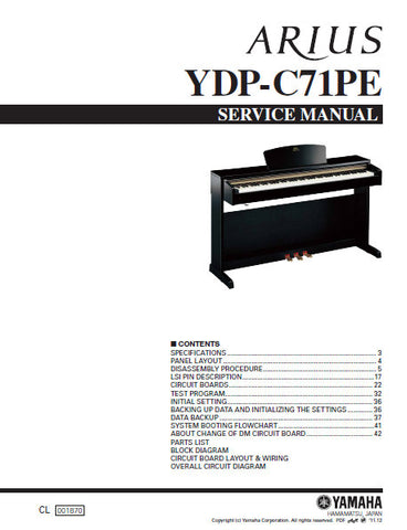 YAMAHA YDP-C71PE DIGITAL PIANO SERVICE MANUAL INC BLK DIAG PCBS SCHEM DIAGS AND PARTS LIST 87 PAGES ENG