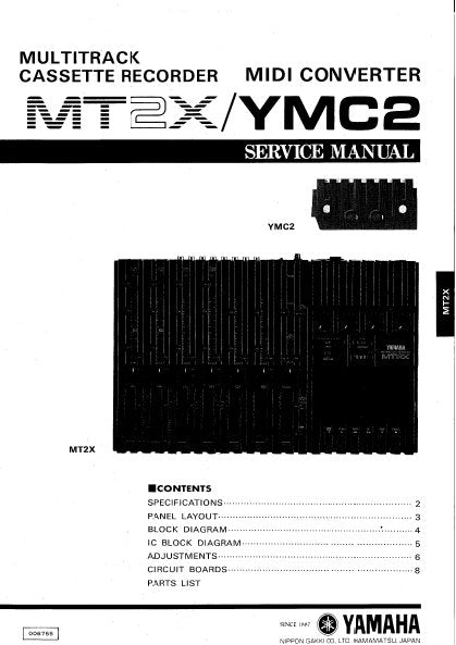 YAMAHA YMC2 MIDI CONVERTER MT2X MULTITRACK CASSETTE RECORDER SERVICE MANUAL INC BLK DIAG PCBS SCHEM DIAGS AND PARTS LIST 28 PAGES ENG
