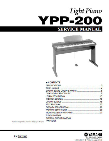 YAMAHA YPP-200 LIGHT PIANO SERVICE MANUAL INC BLK DIAG PCBS SCHEM DIAGS AND PARTS LIST 48 PAGES ENG