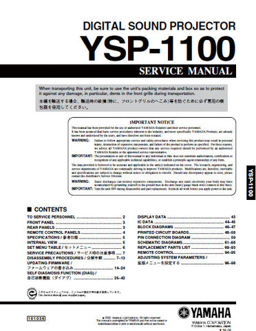YAMAHA YSP-1100 DIGITAL SOUND PROJECTOR SERVICE MANUAL INC BLK DIAG PCBS SCHEM DIAGS AND PARTS LIST 98 PAGES ENG JAP