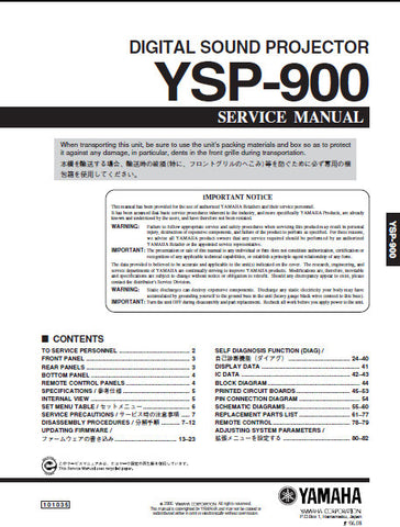YAMAHA YSP-900 DIGITAL SOUND PROJECTOR SERVICE MANUAL INC BLK DIAG PCBS SCHEM DIAGS AND PARTS LIST 82 PAGES ENG